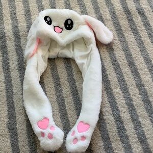 Cute White Bunny Hat with Pink Accents